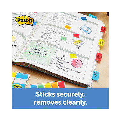Post-it 1" Wide Tabs with Dispenser, Aqua, Pink, Violet, Yellow, 88/Pack (MMM70005179216)