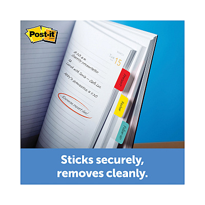 Post-it 1" Wide Tabs with Dispenser, Aqua, Lime, Red, Yellow, 88/Pack (MMM70005179232)