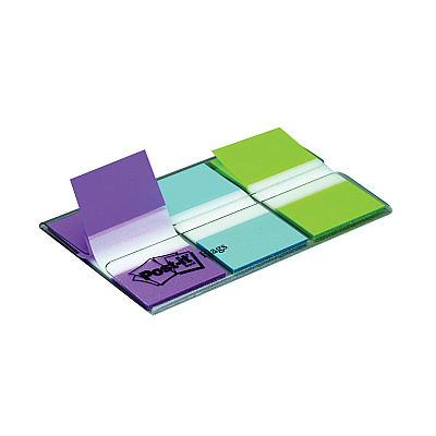 Post-it Flags 0.94" Wide Flags with Dispenser, Bright Blue, Bright Green, Purple, 60 Flags (MMM70071493244)