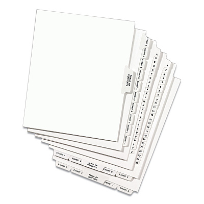 Avery-Style Preprinted Legal Side Tab Divider, 26-Tab, Exhibit A, 11 x 8.5, White, 25/Pack, (1371) (AVE01371)