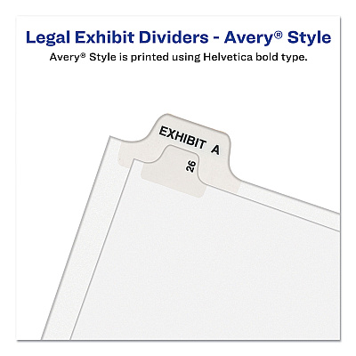 Avery-Style Preprinted Legal Side Tab Divider, 26-Tab, Exhibit H, 11 x 8.5, White, 25/Pack, (1378) (AVE01378)