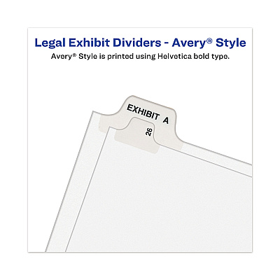 Avery-Style Preprinted Legal Side Tab Divider, 26-Tab, Exhibit A, 11 x 8.5, White, 25/Pack, (1371) (AVE01371)