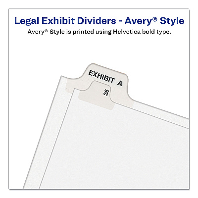 Avery-Style Preprinted Legal Side Tab Divider, 26-Tab, Exhibit E, 11 x 8.5, White, 25/Pack, (1375) (AVE01375)