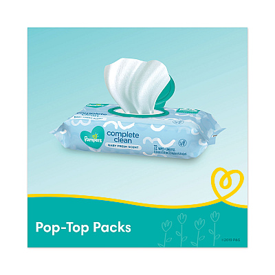 Pampers Complete Clean Baby Wipes, 1-Ply, Baby Fresh, 7 x 6.8, White, 72 Wipes/Pack, 8 Packs/Carton (PGC75536)