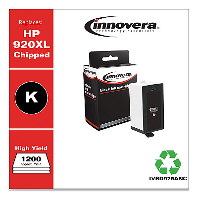 Innovera Remanufactured Black High-Yield Ink, Replacement for 920XL (CD975AN), 1,200 Page-Yield (IVRD975ANC)