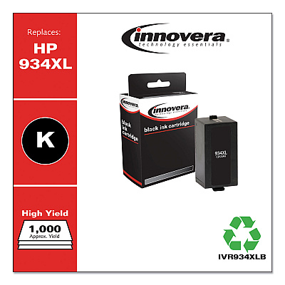 Innovera Remanufactured Black High-Yield Ink, Replacement for 934XL (C2P23AN), 1,000 Page-Yield (IVR934XLB)