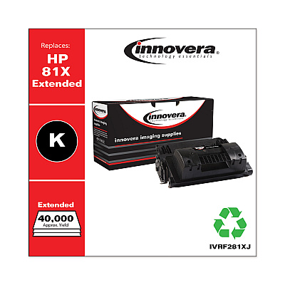 Innovera Remanufactured Black Extra High-Yield Toner, Replacement for 81X (CF281X(J)), 40,000 Page-Yield (IVRF281XJ)