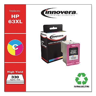 Innovera Remanufactured Tri-Color High-Yield Ink, Replacement for 63XL (F6U63AN), 330 Page-Yield (IVR63XLTRI)