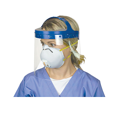 Suncast Commercial Fully Assembled Full Length Face Shield with Head Gear, 16.5 x 10.25 x 11, Clear/Blue, 16/Carton (SUAHGASSY16)