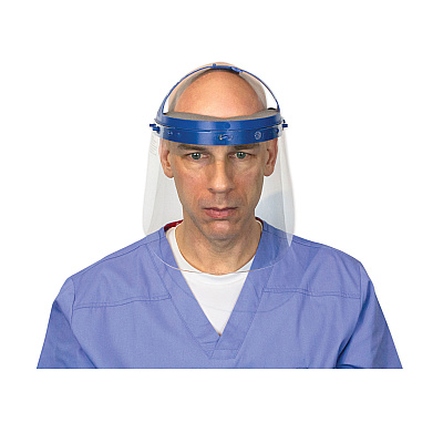 Suncast Commercial Fully Assembled Full Length Face Shield with Head Gear, 16.5 x 10.25 x 11, Clear/Blue, 16/Carton (SUAHGASSY16)