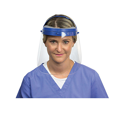 Suncast Commercial Fully Assembled Full Length Face Shield with Head Gear, 16.5 x 10.25 x 11, Clear/Blue, 16/Carton (SUAHGASSY16)