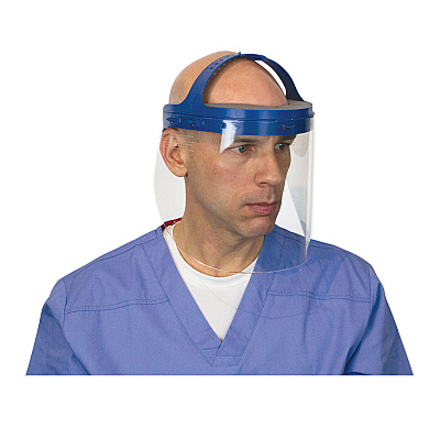 Suncast Commercial Fully Assembled Full Length Face Shield with Head Gear, 16.5 x 10.25 x 11, Clear/Blue, 16/Carton (SUAHGASSY16)