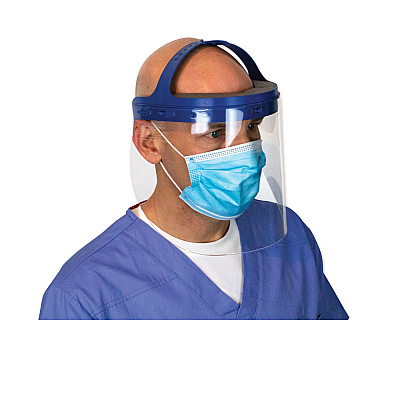 Suncast Commercial Fully Assembled Full Length Face Shield with Head Gear, 16.5 x 10.25 x 11, Clear/Blue, 16/Carton (SUAHGASSY16)