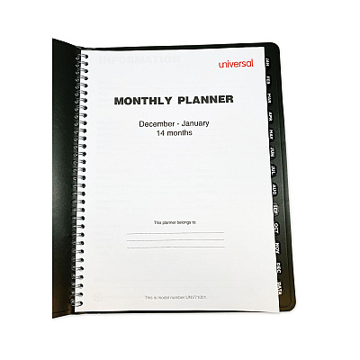 Universal Monthly Planner, 11 x 8, Black Cover, 14-Month: Dec 2025 to Jan 2027 (71001)