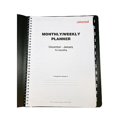Universal Weekly Planner, 11 x 8, Black Cover, 14-Month: Dec 2025 to Jan 2027 (71000)