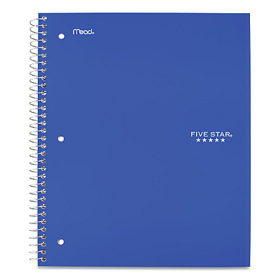 Five Star Wirebound Notebook with Eight Pockets, 5-Subject, Wide/Legal Rule, Randomly Assorted Cover Color, (200) 10.5 x 8 Sheets (MEA51016)