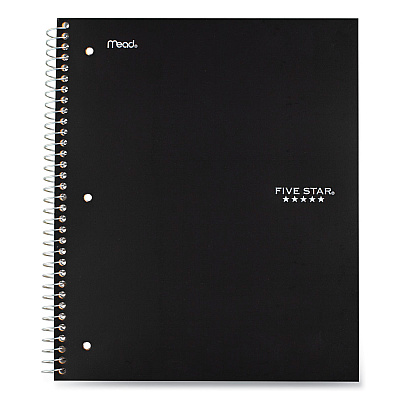 Five Star Wirebound Notebook with Eight Pockets, 5-Subject, Wide/Legal Rule, Randomly Assorted Cover Color, (200) 10.5 x 8 Sheets (MEA51016)