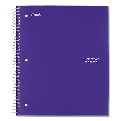 Five Star Wirebound Notebook with Eight Pockets, 5-Subject, Wide/Legal Rule, Randomly Assorted Cover Color, (200) 10.5 x 8 Sheets (MEA51016)