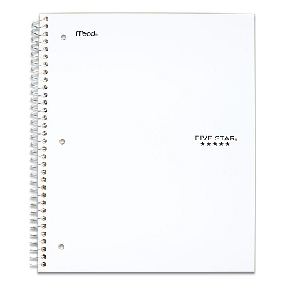Five Star Wirebound Notebook with Eight Pockets, 5-Subject, Wide/Legal Rule, Randomly Assorted Cover Color, (200) 10.5 x 8 Sheets (MEA51016)