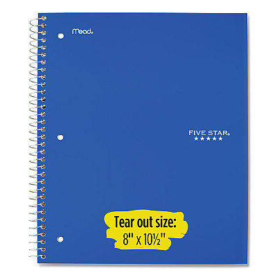 Five Star Wirebound Notebook with Eight Pockets, 5-Subject, Wide/Legal Rule, Randomly Assorted Cover Color, (200) 10.5 x 8 Sheets (MEA51016)
