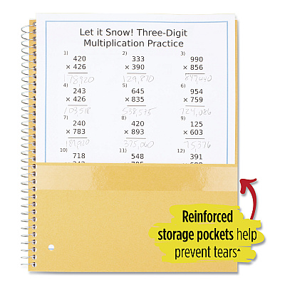 Five Star Wirebound Notebook with Eight Pockets, 5-Subject, Wide/Legal Rule, Randomly Assorted Cover Color, (200) 10.5 x 8 Sheets (MEA51016)