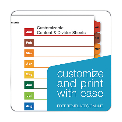 Cardinal OneStep Printable Table of Contents and Dividers, 12-Tab, Jan. to Dec., 11 x 8.5, White, Assorted Tabs, 1 Set (CRD60318)