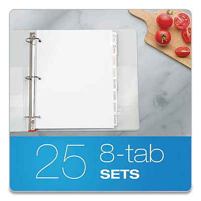 Oxford Custom Label Tab Dividers with Self-Adhesive Tab Labels, 8-Tab, 11 x 8.5, White, 25 Sets (OXF11316)