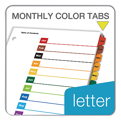Cardinal OneStep Printable Table of Contents and Dividers, 12-Tab, Jan. to Dec., 11 x 8.5, White, Assorted Tabs, 1 Set (CRD60318)