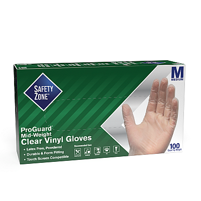 Safety Zone Vinyl Powdered 3 Mil Gloves Clear Med - Case Of 1000 (GVDR-MD-1)