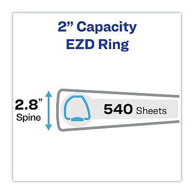 Avery Heavy-Duty Non Stick View Binder with DuraHinge and Slant Rings, 3 Rings, 2" Capacity, 11 x 8.5, White, 4/Pack (AVE79790)