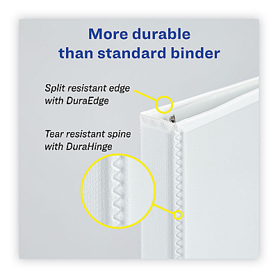 Avery Heavy-Duty Non Stick View Binder with DuraHinge and Slant Rings, 3 Rings, 2" Capacity, 11 x 8.5, White, 4/Pack (AVE79790)