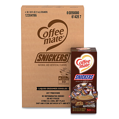 Coffee-mate Liquid Coffee Creamer, Snickers, 0.38 oz Mini Cups, 200 Cups/Carton (NES61425CT)