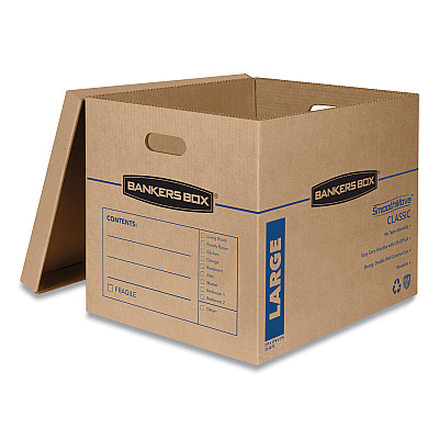 Bankers Box SmoothMove Classic Moving/Storage Boxes, Half Slotted Container (HSC), Large, 17" x 21" x 17", Brown/Blue, 5/Carton (FEL7718201)