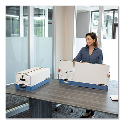 Bankers Box STOR/FILE Medium-Duty Strength Storage Boxes, Letter/Legal Files, 12.25" x 16" x 11", White/Blue, 4/Carton (FEL0002501)