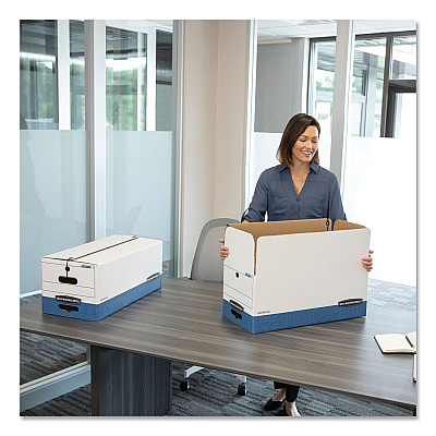 Bankers Box STOR/FILE Medium-Duty Strength Storage Boxes, Letter/Legal Files, 12.25" x 16" x 11", White/Blue, 4/Carton (FEL0002501)