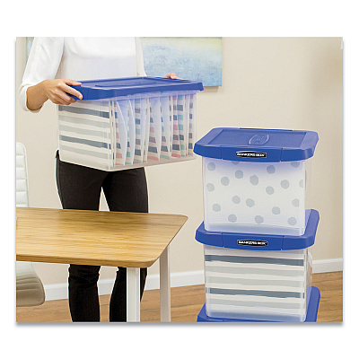 Bankers Box Heavy Duty Plastic File Storage, Letter/Legal Files, 14" x 17.38" x 10.5", Clear/Blue, 2/Pack (FEL0086202)
