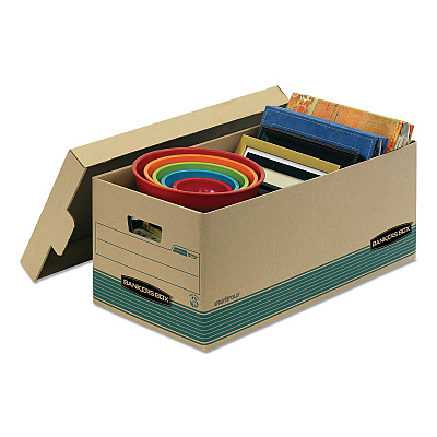 Bankers Box STOR/FILE Medium-Duty 100% Recycled Storage Boxes, Legal Files, 15.88" x 25.38" x 10.25", Kraft/Green, 12/Carton (FEL1270201)