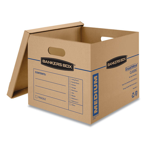 Bankers Box SmoothMove Classic Moving/Storage Boxes, Half Slotted Container (HSC), Medium, 15" x 18" x 14", Brown/Blue, 8/Carton (7717201)