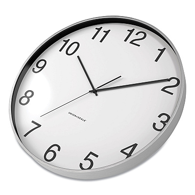 Union & Scale Essentials Classic Round Wall Clock, 12" Overall Diameter, Silver Case, 1 AA (sold separately) (UOS24411457)