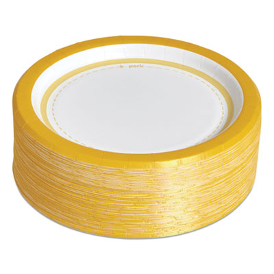 Perk Everyday Paper Plates, 6" dia, White/Yellow, 125/Pack (PRK24375258)