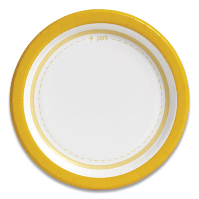 Perk Everyday Paper Plates, 6" dia, White/Yellow, 125/Pack (PRK24375258)