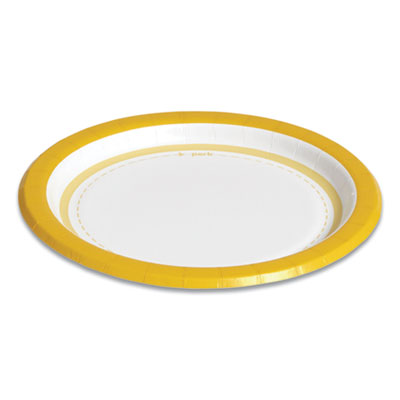 Perk Everyday Paper Plates, 6" dia, White/Yellow, 125/Pack (PRK24375258)