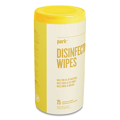 Perk Disinfecting Wipes, 7 x 8, Lemon, White, 75 Wipes/Canister (PRK24411134)