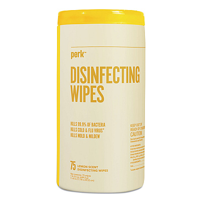 Perk Disinfecting Wipes, 7 x 8, Lemon, White, 75 Wipes/Canister (PRK24411134)
