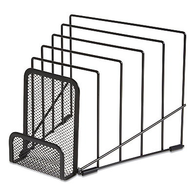 TRU RED Metal Incline Sorter with Wire Mesh Mobile Device Holder, 6 Sections, 7.48 x 8.77 x 7.55, Matte Black (TUD24402460)