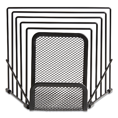 TRU RED Metal Incline Sorter with Wire Mesh Mobile Device Holder, 6 Sections, 7.48 x 8.77 x 7.55, Matte Black (TUD24402460)
