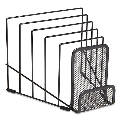 TRU RED Metal Incline Sorter with Wire Mesh Mobile Device Holder, 6 Sections, 7.48 x 8.77 x 7.55, Matte Black (TUD24402460)