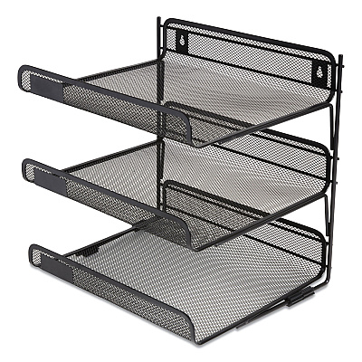 TRU RED Side-Load Open Design Wire Mesh Horizontal Document Organizer, 3 Sections, Letter-Size, 13.78 x 11.22 x 13.38, Matte Black (TUD24402462)