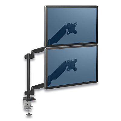 Fellowes Platinum Series Dual Stacking Arm for 27" Monitors, 360 deg Rotation, 180 deg Tilt, 360 deg Pan, Black, Supports 22 lb (8043401)
