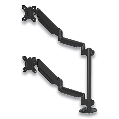 Fellowes Platinum Series Dual Stacking Arm for 27" Monitors, 360 deg Rotation, 180 deg Tilt, 360 deg Pan, Black, Supports 22 lb (8043401)